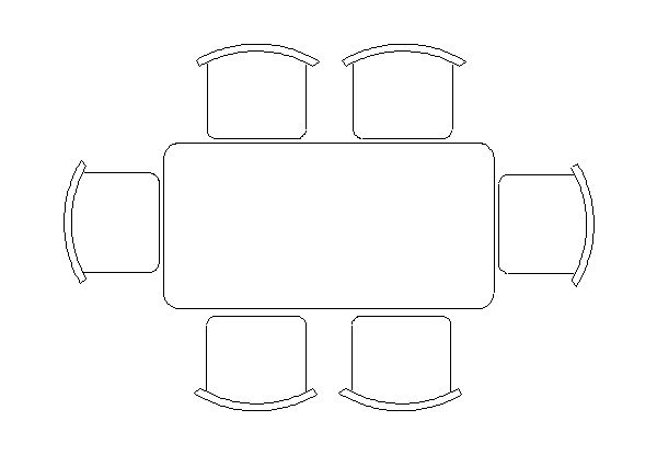 Mesa retangular para seis lugares em 2D