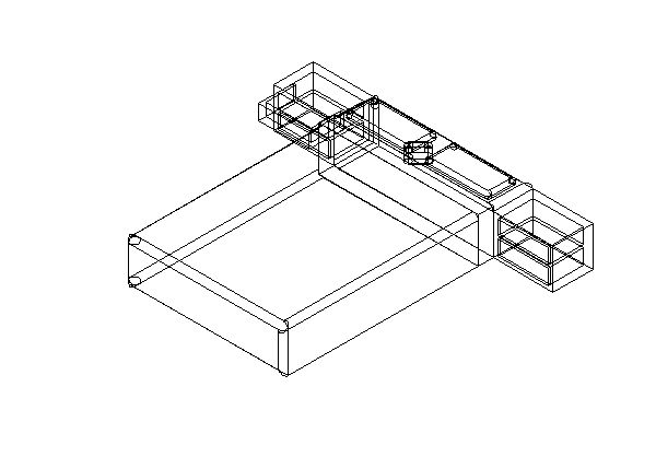 Moveis – Cama de Casal com Criado-mudo e duas Prateleiras 3D