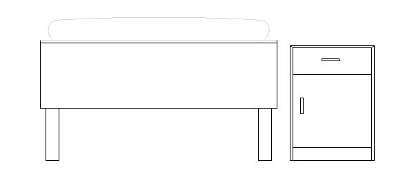 Mobiliário Diversos – Modelo de Cama com Gaveteiro Duas Portas