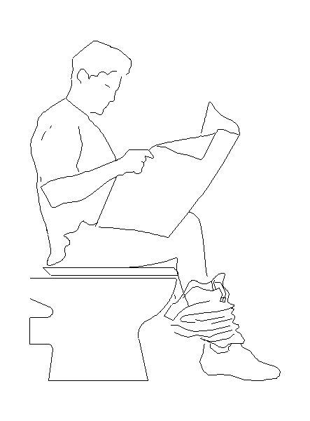 Homem sentado em vaso sanitário lendo jornal