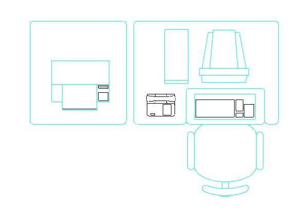 Mesa de Escritório, Computador, Telefone e Impressora