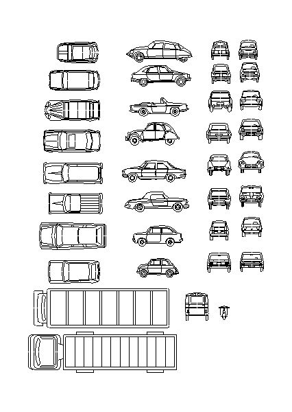 Diversos tipos de Carros e Dois Caminhões
